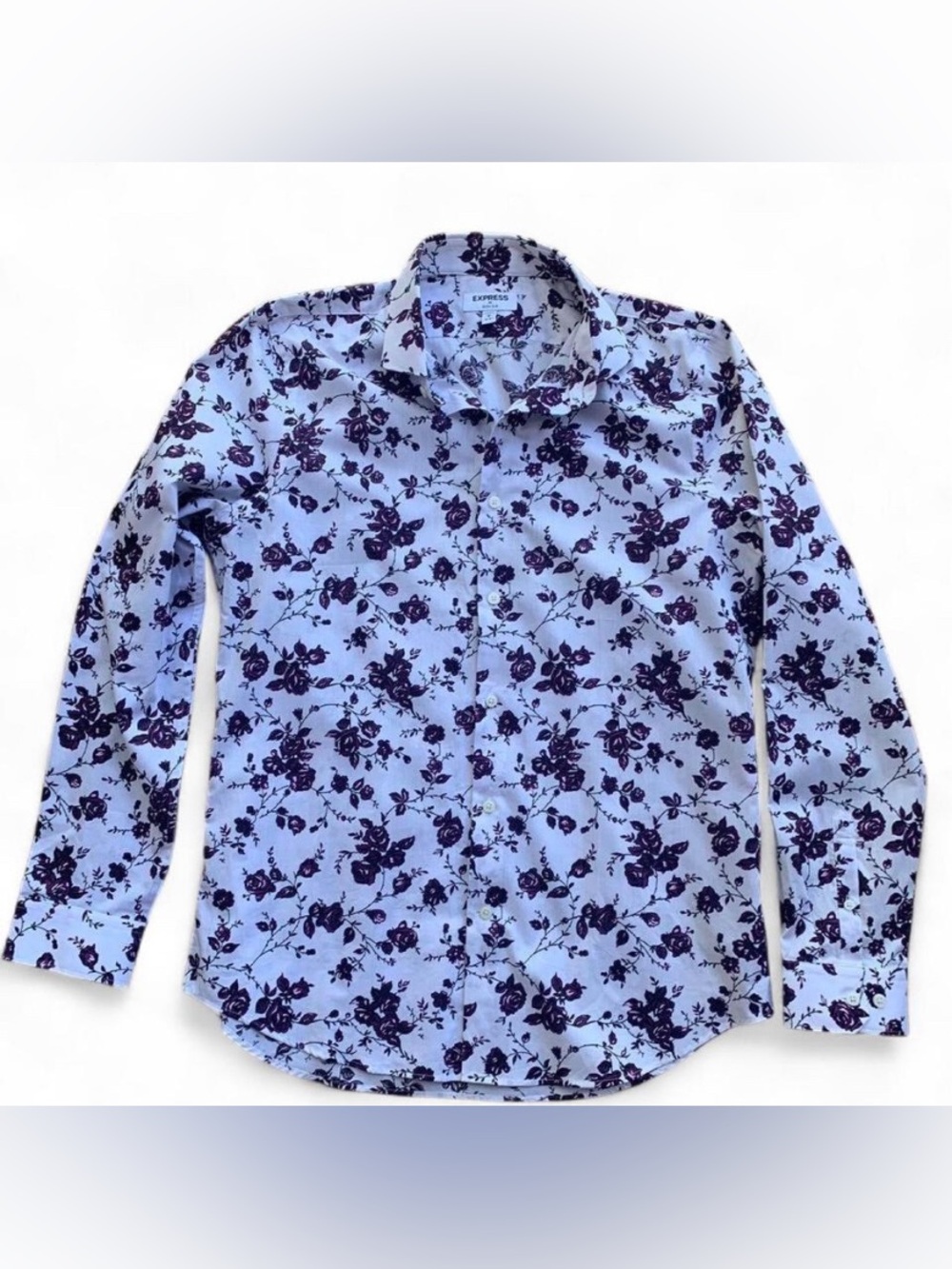 Romantic Purple and White Floral Long Sleeve Button-up Shirt